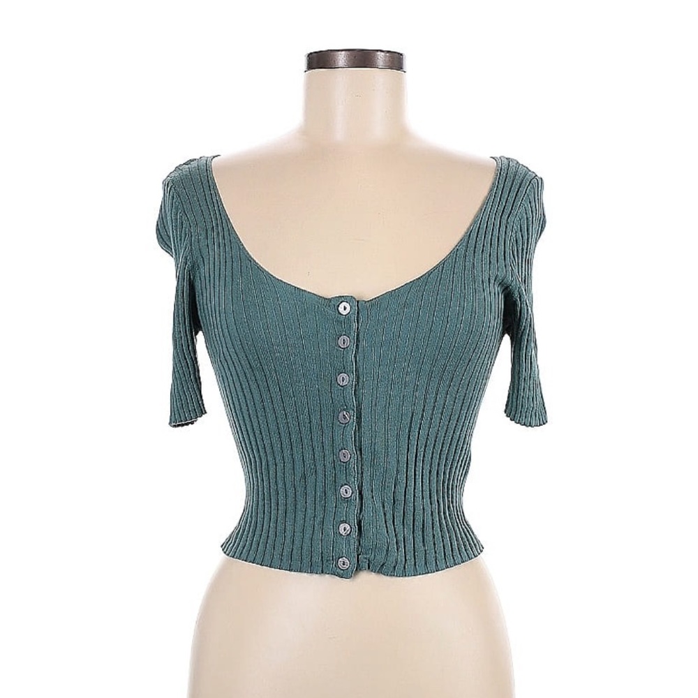 Free people short sleeve green sweater